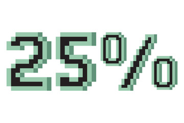25 percent with pixel art 3d. Vector illustration.