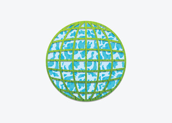 Invest in our planet. Earth day 2024 concept background. Ecology concept. Design with globe map icon and leaf isolated on white background. Vector illustration