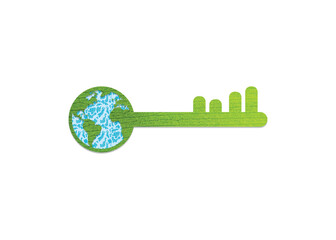 Green Key Environment day concept with world map vector design. Happy Environment day, 05 June. Isolated natural key symbol in white background