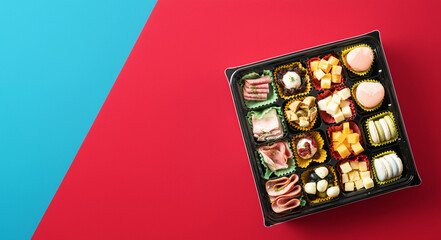 Raw ham, various cheeses, and side dishes