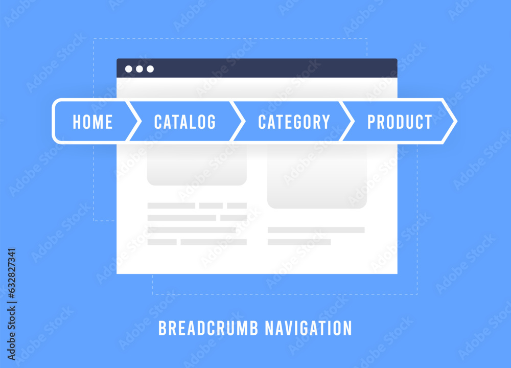 Poster breadcrumbs navigation illustration. improving website seo and user experience. utilizing breadcrumb