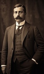 Fototapeta premium vintage black and white photo of a gentleman with a mustache - created using generative AI tools