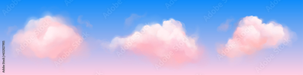 Wall mural fantasy background with pink clouds in sky. abstract heaven texture with fluffy pastel clouds in blu
