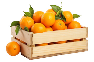 tangerines or mandarine in a wooden box. citrus. png file. transparent background