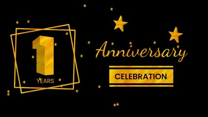 Happy 1 years anniversary with 3d text animation and gold colors on black background. Animated numbers, Great for events, greetings, celebrations and festivals