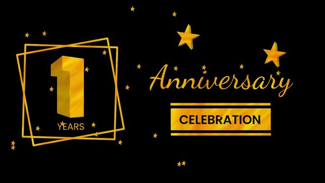 Happy 1 years anniversary with 3d text animation and gold colors on black background. Animated numbers, Great for events, greetings, celebrations and festivals