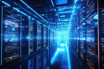 Abstract futuristic background Data Transfer. technology concept. Futuristic cyberspace background. Generative AI