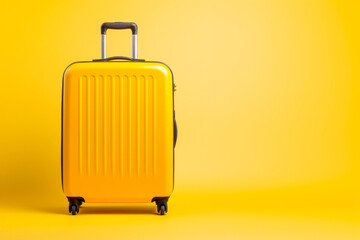 Yellow travel suitcase on a yellow background. Minimalism. Mockup.