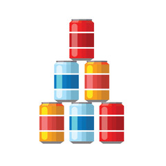 stack of Soda in colored aluminum cans set icons