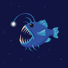 Deep sea angler fish vector - obrazy, fototapety, plakaty