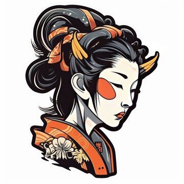geisha head vector sticker. Generative AI