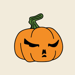 Doodle Jack O Lantern isolated on background. Halloween pumpkin decor. Vector illustration.