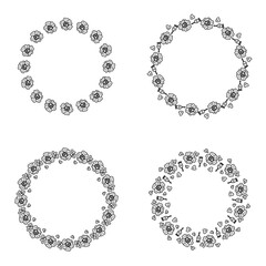 Hand drawn frames collection with poppies, poppy boxes and petals. Perfect for tee, stickers, postcards, posters. Isolated vector illustration for decor and design.