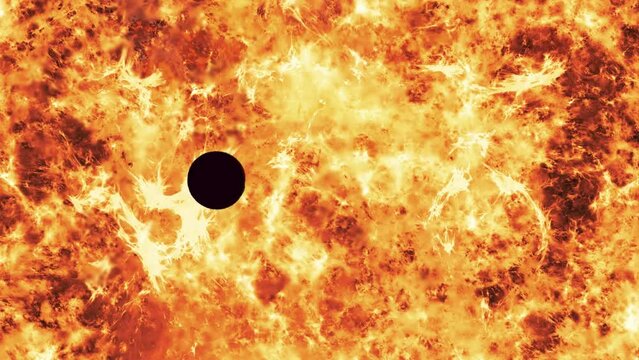 Planet silhouette orbiting the sun's surface. Close Up, Space Background