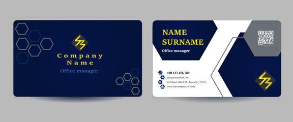 Fototapeta na wymiar Creative Business Card Template Design, Name card , luxury dark blue and gold style.
