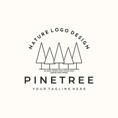 pine tree botanic line art minimalist logo vector illustration design, shrub pines tree logo design