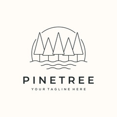 pine tree botanic line art minimalist logo vector illustration design, shrub pines tree logo design