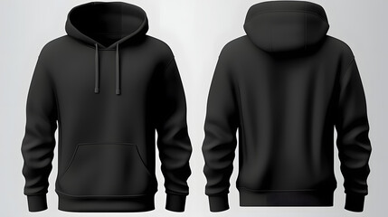 Set of Black front and back view tee hoodie hoody sweatshirt on transparent background cutout, PNG file. Mockup template for artwork graphic design - obrazy, fototapety, plakaty