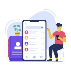 Concept illustration of contact phone book apps. Flat vector illustration isolated on white background