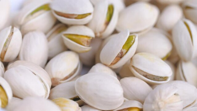 Close up shot of pistachios nut rotation