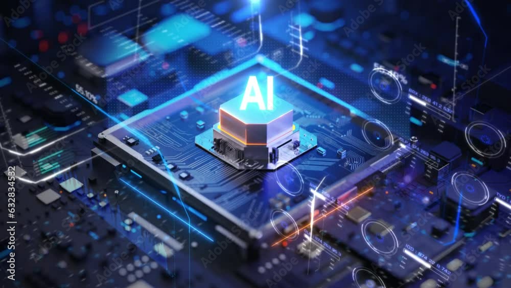 Aufkleber 3d rendering ai artificial intelligence text. cpu central computer processors cyber technology conce