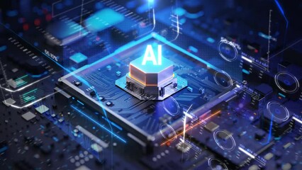 3D Rendering Ai Artificial Intelligence text. CPU Central Computer Processors Cyber technology concept. Motherboard and digital chipset.  Science technology Integrated communication processor