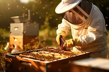 Fotobehang Beekeeper is working with bees in apiary © Denis