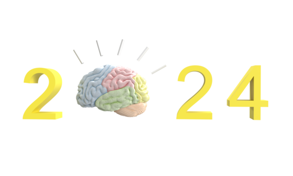 2024 yellow orange golden color brain storm idea symbol happy new year start beginning end finish vision business target change goal countdown creative plan time strategy tax financial education study