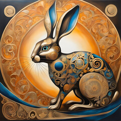 Metal Zodiac Series, rabbit, generative ai