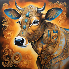 Metal Zodiac Series, cow, generative ai