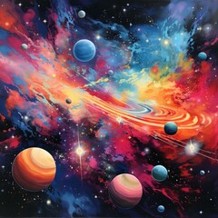 vibrant galaxy with planets 