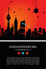 Naklejka premium South Africa Johannesburg city poster with abstract shapes of skyline, cityscape, landmarks and attractions. African travel vector illustration for brochure, website, page, business presentation
