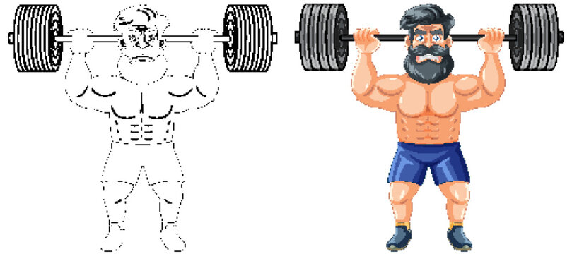 Muscular Hipster Man Lifting Weights