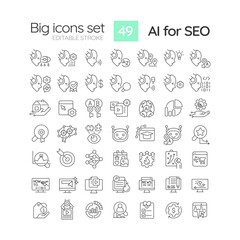 2D editable thin line icons set representing AI for SEO, isolated vector, linear illustration.