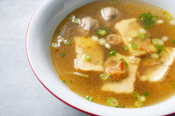 A view of a bowl of bakso tahu.