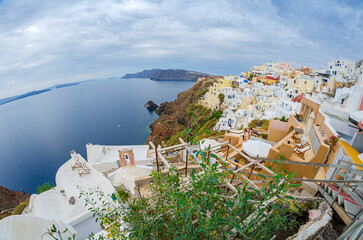 Beautiful panoramic view of Oia village on Santorini island in Greece