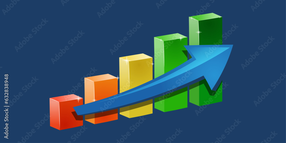 Poster 3d blocks representing infographics. an arrow running along the infographic, from red small to green