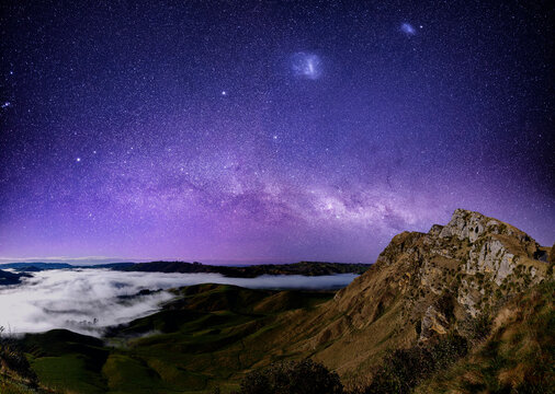 Stars in the night sky over Te Mata Peak, New Zealand	