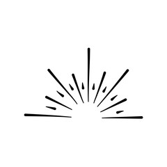 black doodle sun rays, a set of vintage hand-drawn design elements, halves of the rising sun, explosion, fireworks, vector illustration