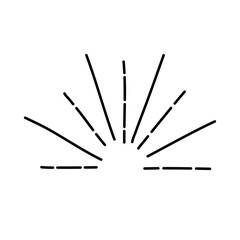 black doodle sun rays, a set of vintage hand-drawn design elements, halves of the rising sun, explosion, fireworks, vector illustration