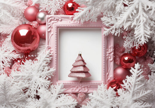 Weihnachtsdekoration mit leeren Bilderrahmen, Christmas decoration with empty picture frames