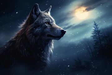 wolf howling by full moon