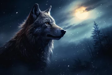 Schilderijen op glas wolf howling by full moon © Lucas