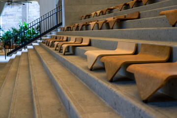 Step seating for indoor casual theater and event spaces