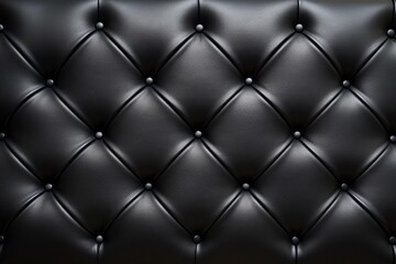 Padded black leather upholster pattern. Quilted leather texture with buttons
