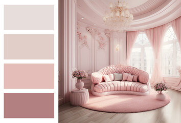 Fototapeta na wymiar luxurious pastel living room interior with sofa in pleasant pink colors