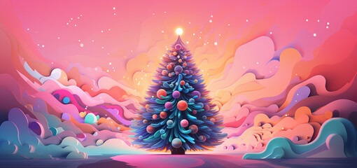 Fototapeta na wymiar Christmas tree gradient pastel background