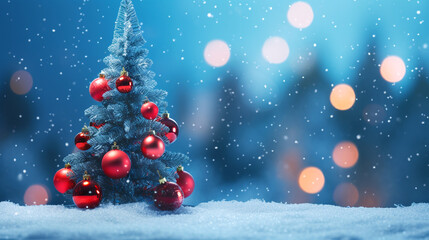 Naklejka na ściany i meble Weihnachtsbaum mit roten Kugeln im Schnee