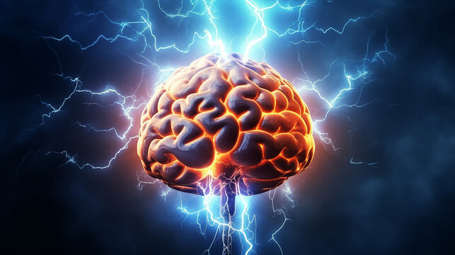 Concept art of a human brain ai generative brain psychology. Close up of human brain showing neurons firing and neural extensions.