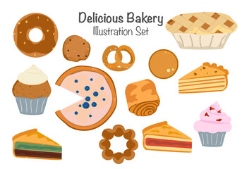 Sweet bakery bread Fresh bread and pastries. Delicious. Vector illustration isolated on a white background.